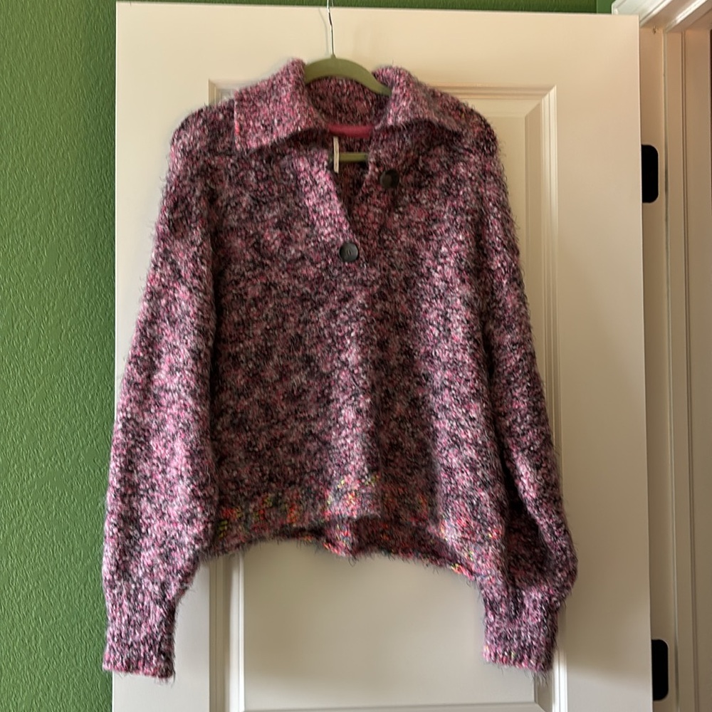 Free People Pink V-Neck Sweater